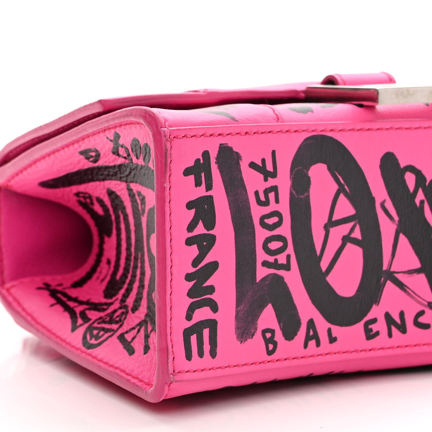 Balenciaga Smooth Calfskin Graffiti Hourglass Top Handle Bag XS Acid Fuchsia Black 8 of 13