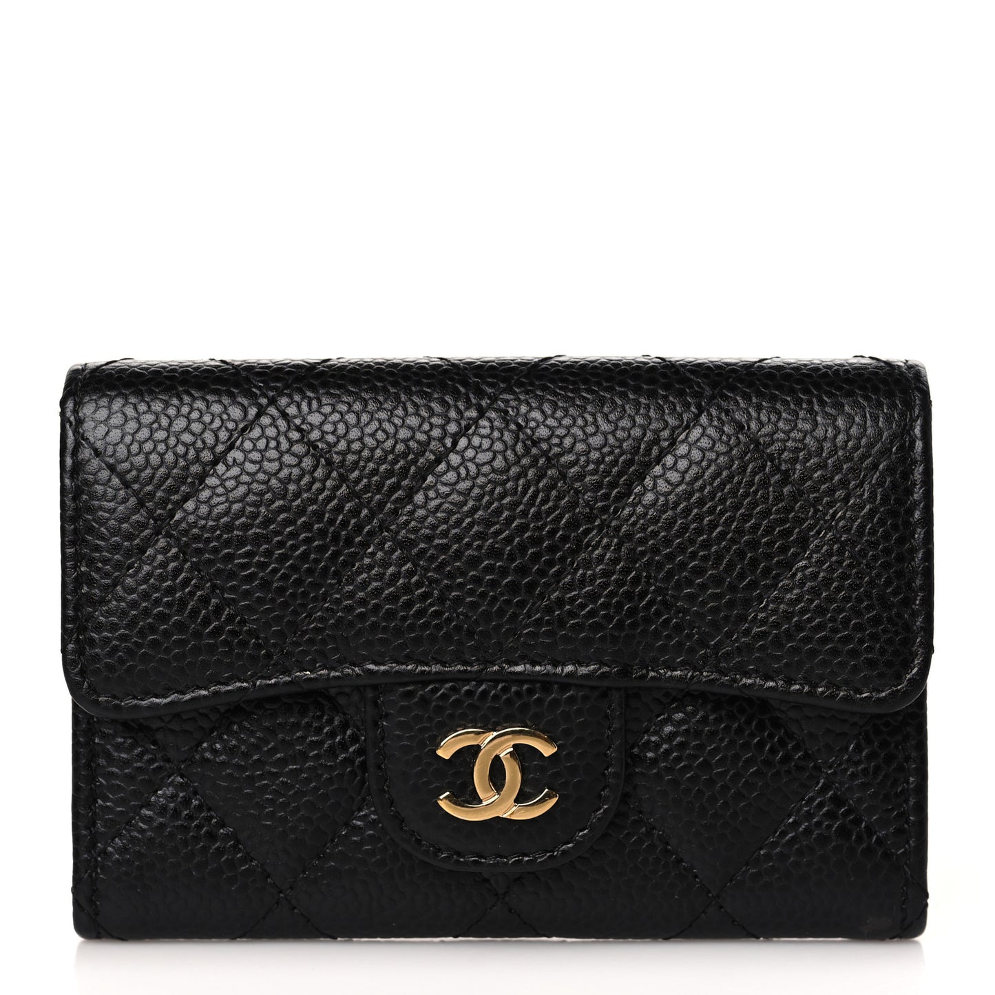 Caviar Quilted Flap Card Holder Wallet Black