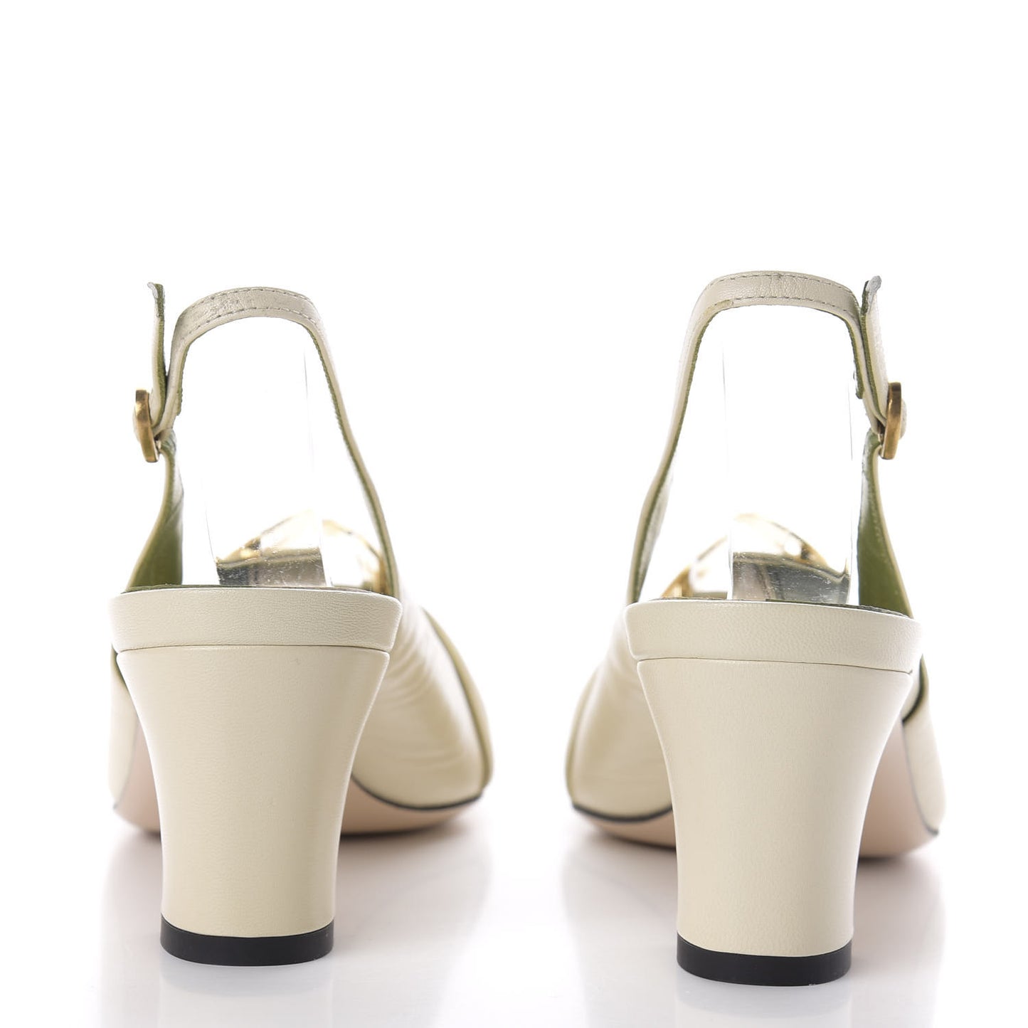 Malaga Kid Half Moon GG Square Toe Slingback Pumps 37 Vintage White