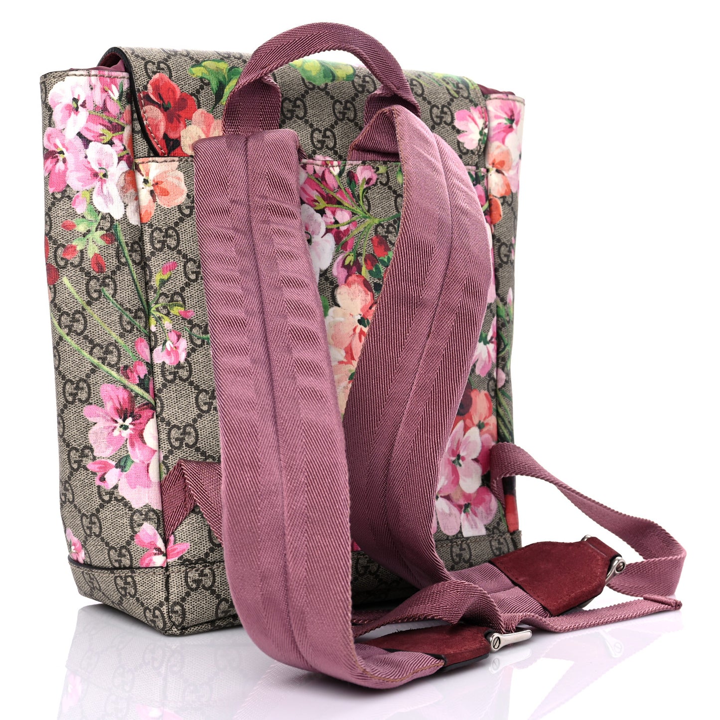 GG Supreme Monogram Blooms Small Single Buckle Backpack Beige Multicolor Dry Rose