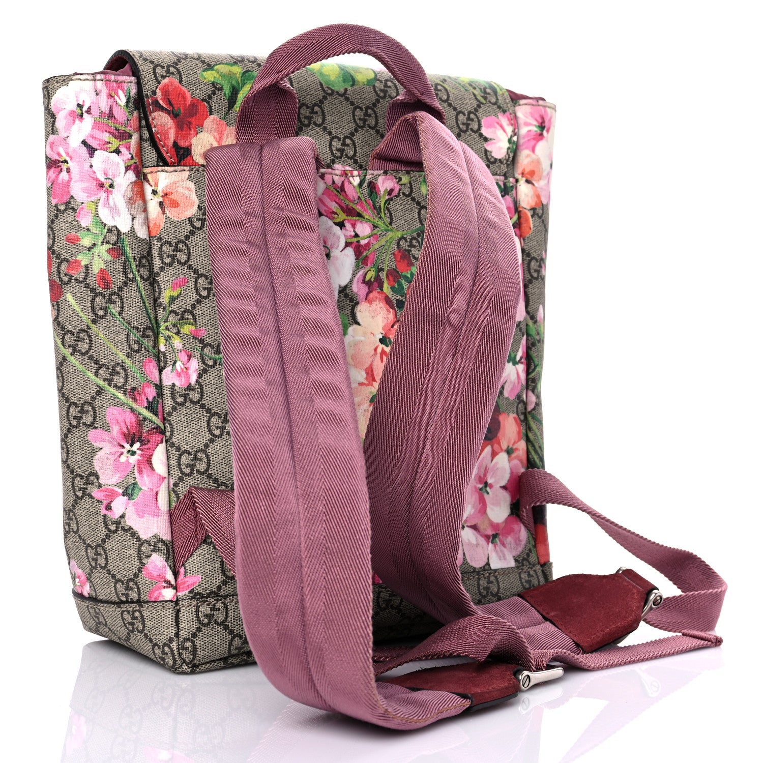 Gucci GG Supreme Monogram Blooms Small Single Buckle Backpack Beige Multicolor Dry Rose 3 of 10