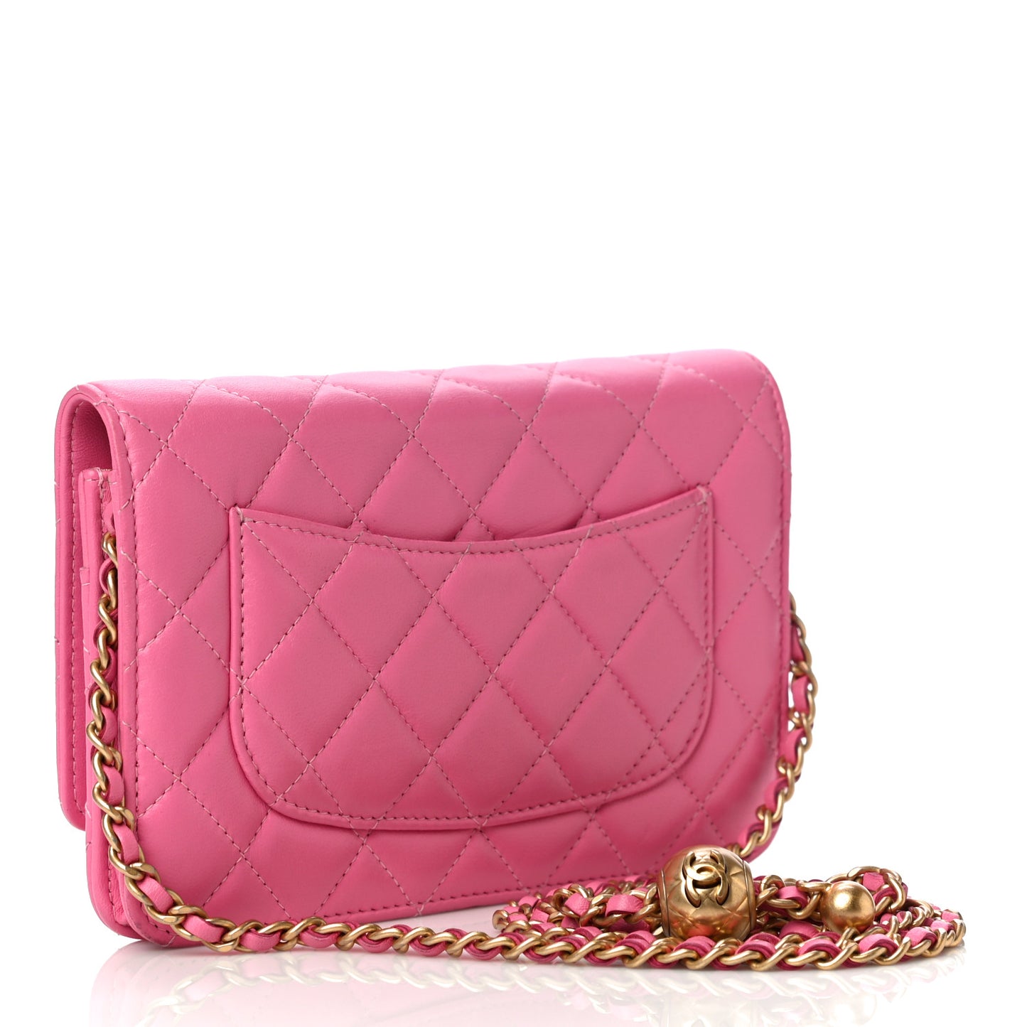 Lambskin Quilted CC Pearl Crush Wallet on Chain WOC Pink