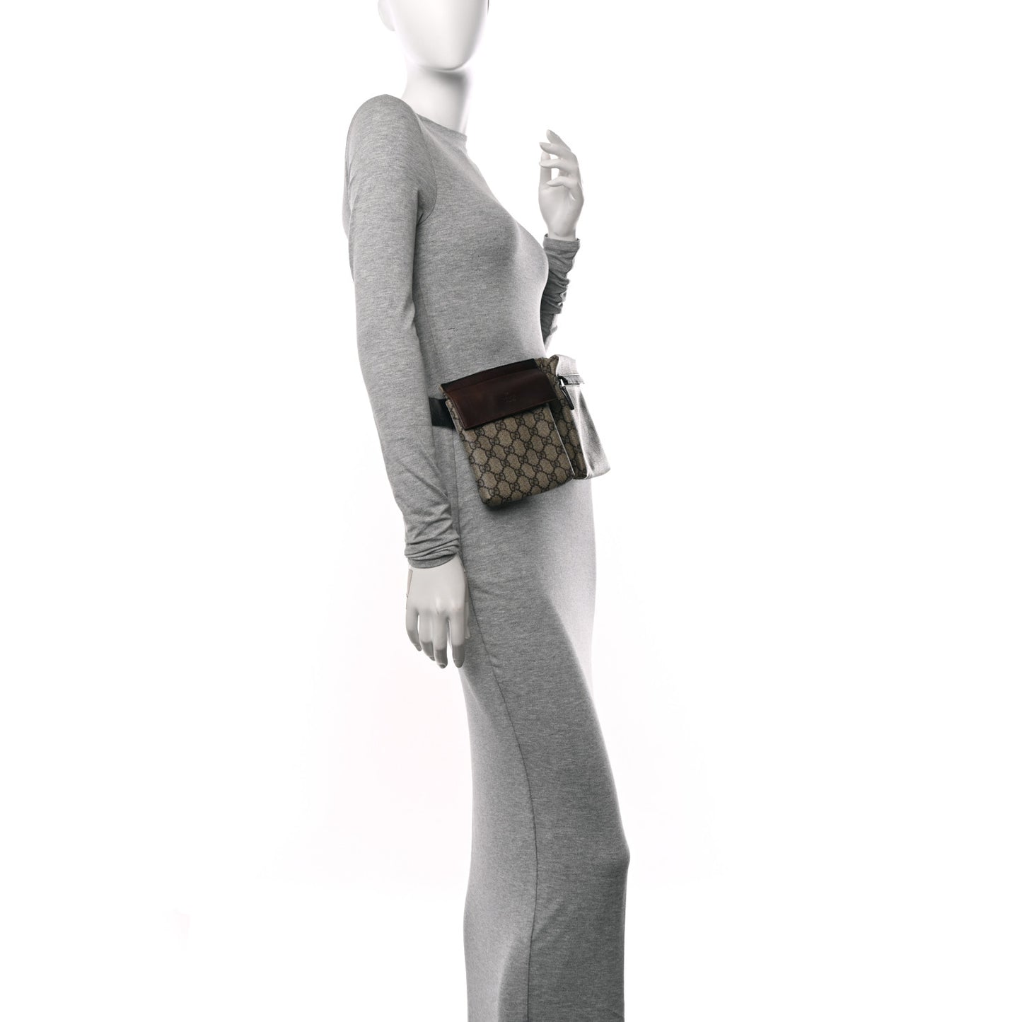 GG Monogram Double Pocket Belt Bag Dark Brown