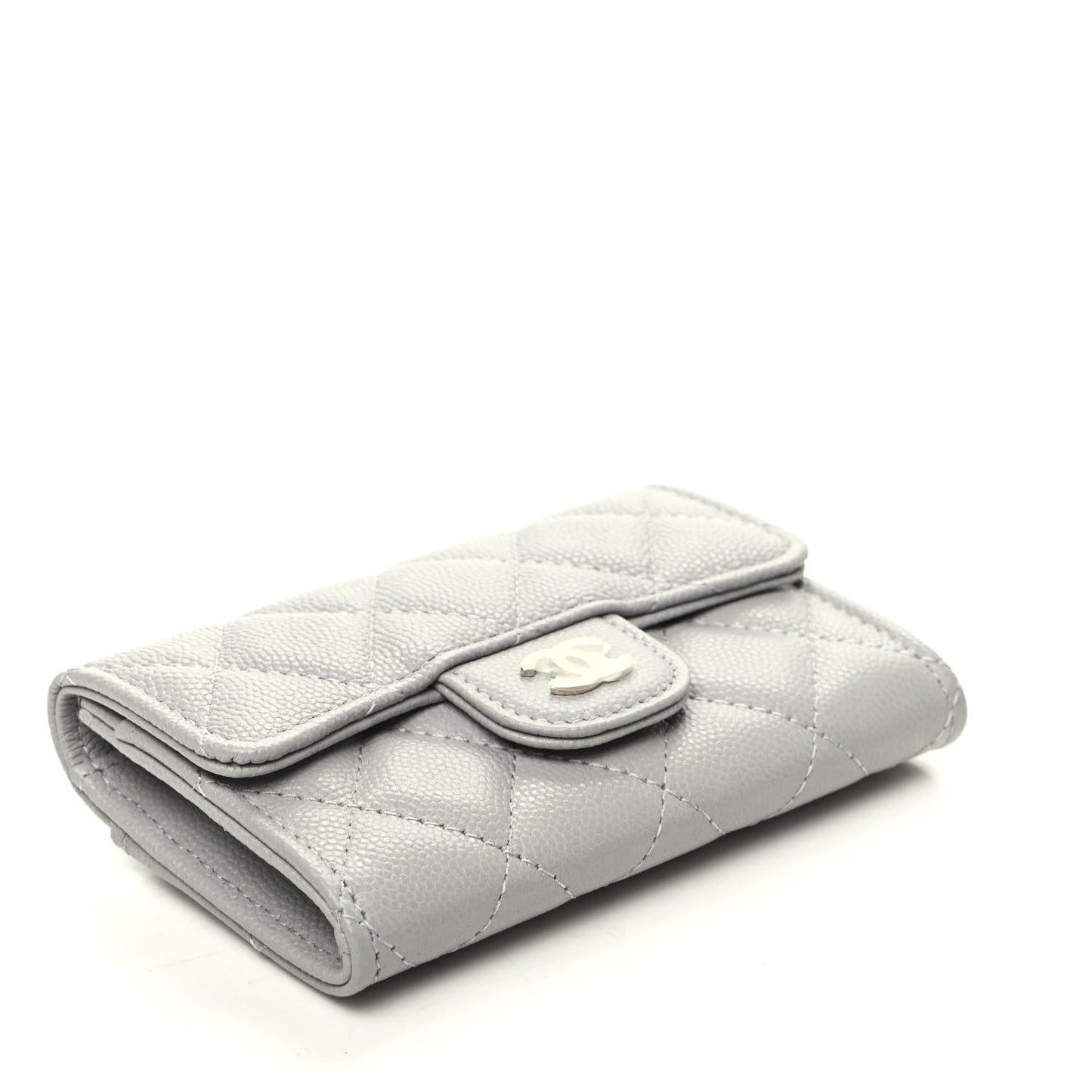 Caviar Quilted Flap Card Holder Wallet Grey
