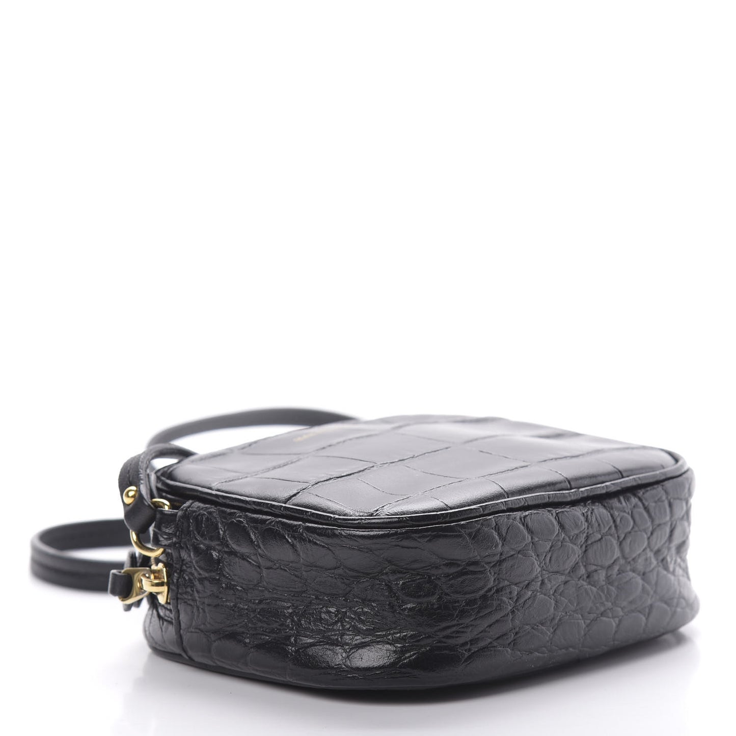 Calfskin Crocodile Embossed Camera Shoulder Bag Black