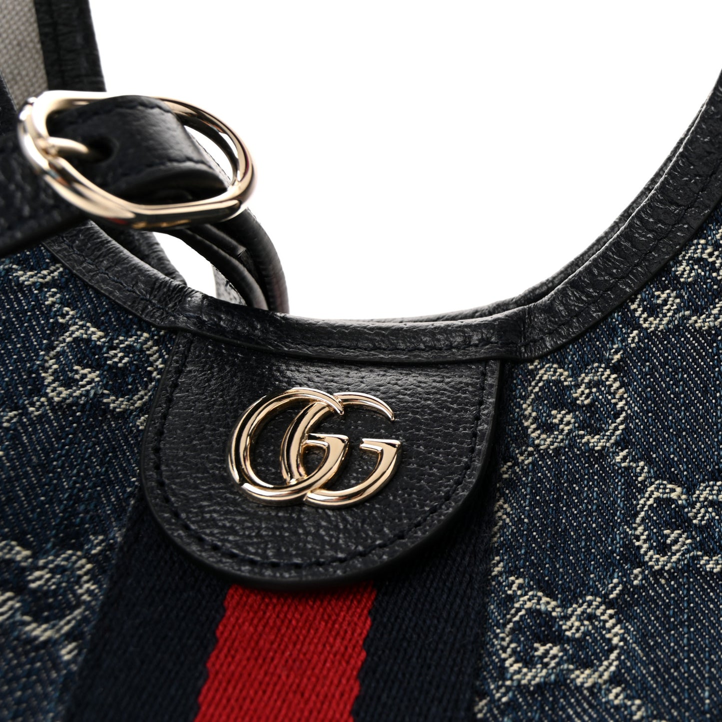 Denim GG Monogram Web Small Giglio Tote Blue White