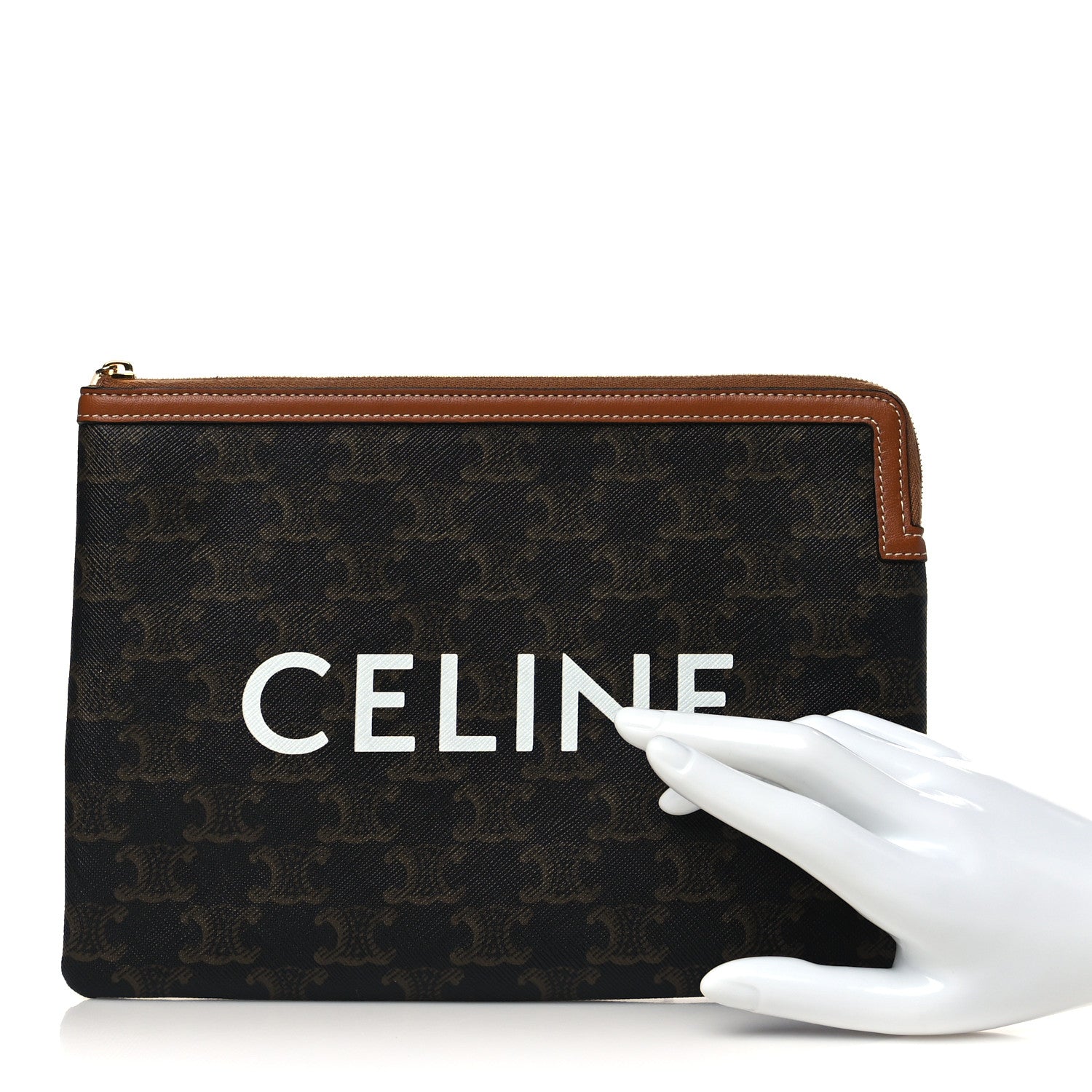 Celine Triomphe Canvas Lambskin Small Pouch Tan 2 of 6