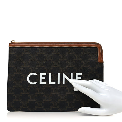 Celine Triomphe Canvas Lambskin Small Pouch Tan 2 of 6