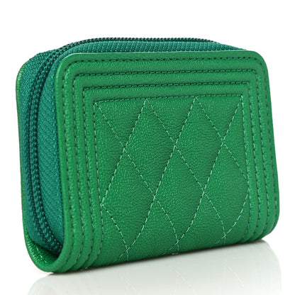 Chanel Caviar Quilted Boy Zip Around Coin Purse Wallet Green 3 of 11