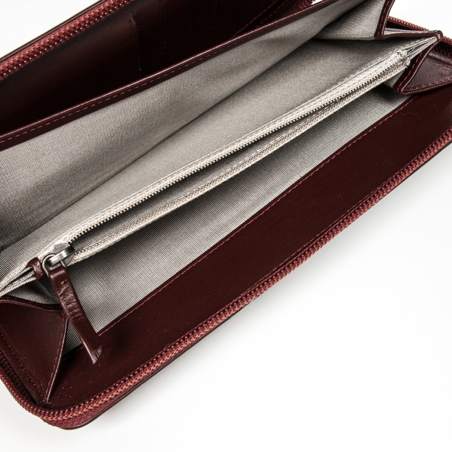Lambskin Quilted Large Boy Zip Around Wallet Burgundy