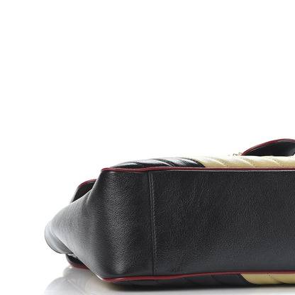 Gucci Azalea Calfskin Matelasse Diagonal Patchwork Large Torchon GG Marmont Shoulder Bag Black Beige Romantic Cerise 7 of 9