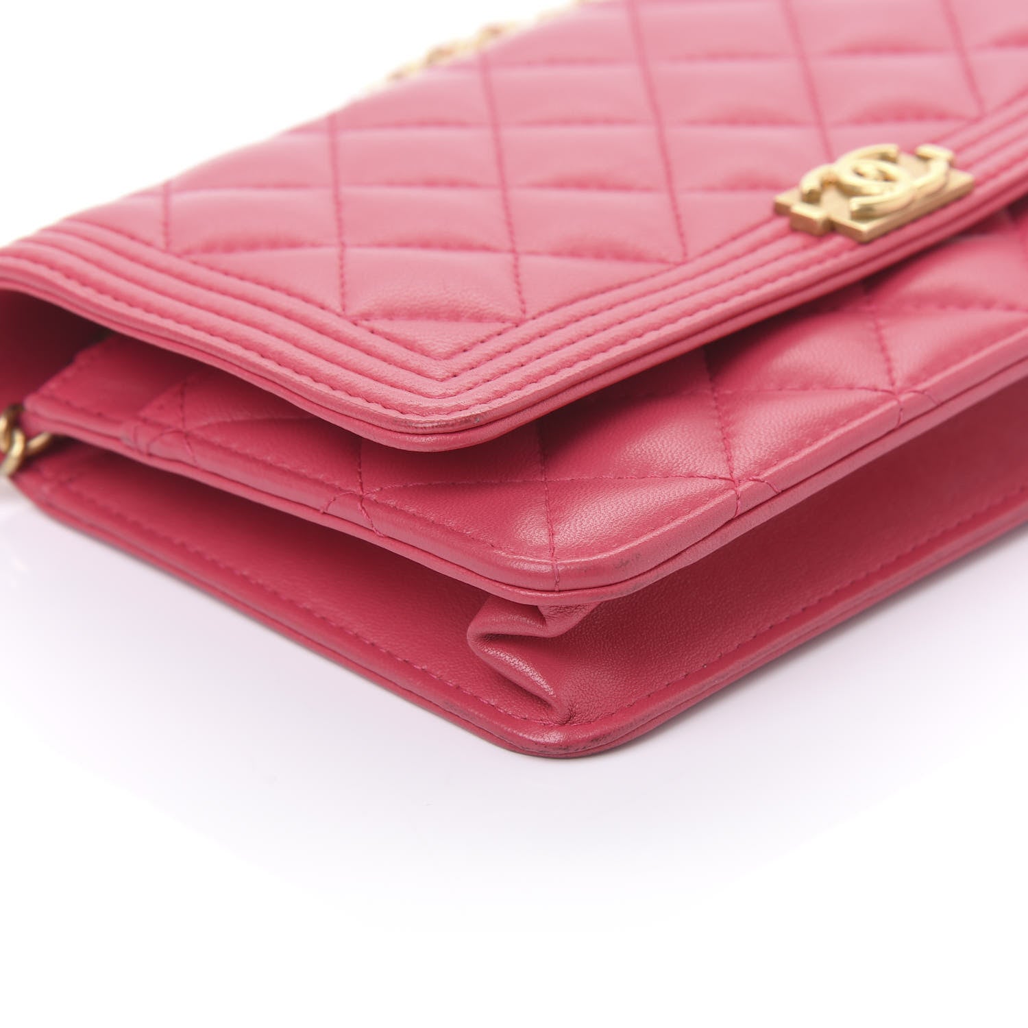 Chanel Lambskin Quilted Boy Wallet On Chain WOC Fuchsia 6 of 11