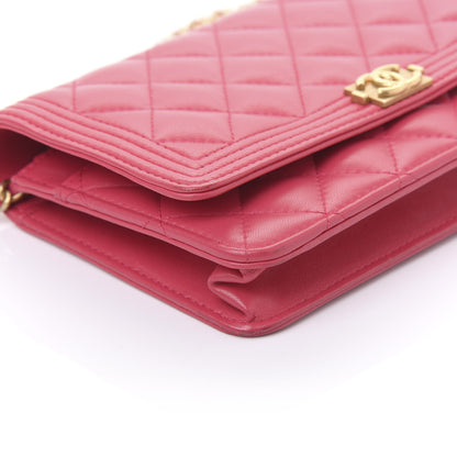 Chanel Lambskin Quilted Boy Wallet On Chain WOC Fuchsia 6 of 11