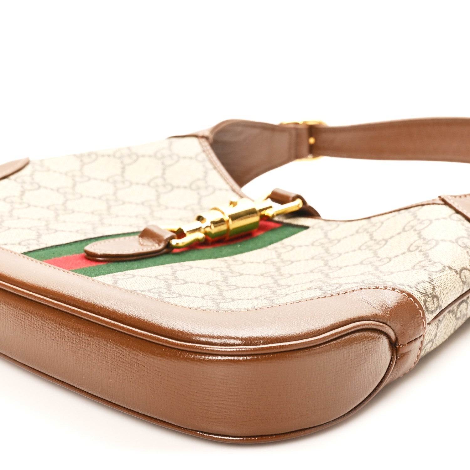 Gucci GG Supreme Monogram Azalea Calfskin Web Small Jackie 1961 Hobo Beige Ebony Brown Sugar 9 of 9