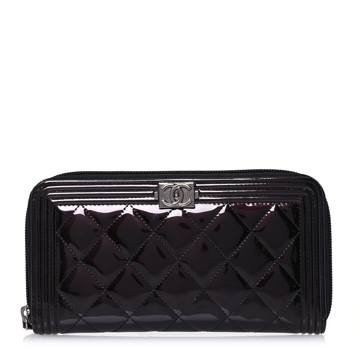 Chanel Patent Calfskin Quilted Boy L-Gusset Zip Wallet Black 1 of 13
