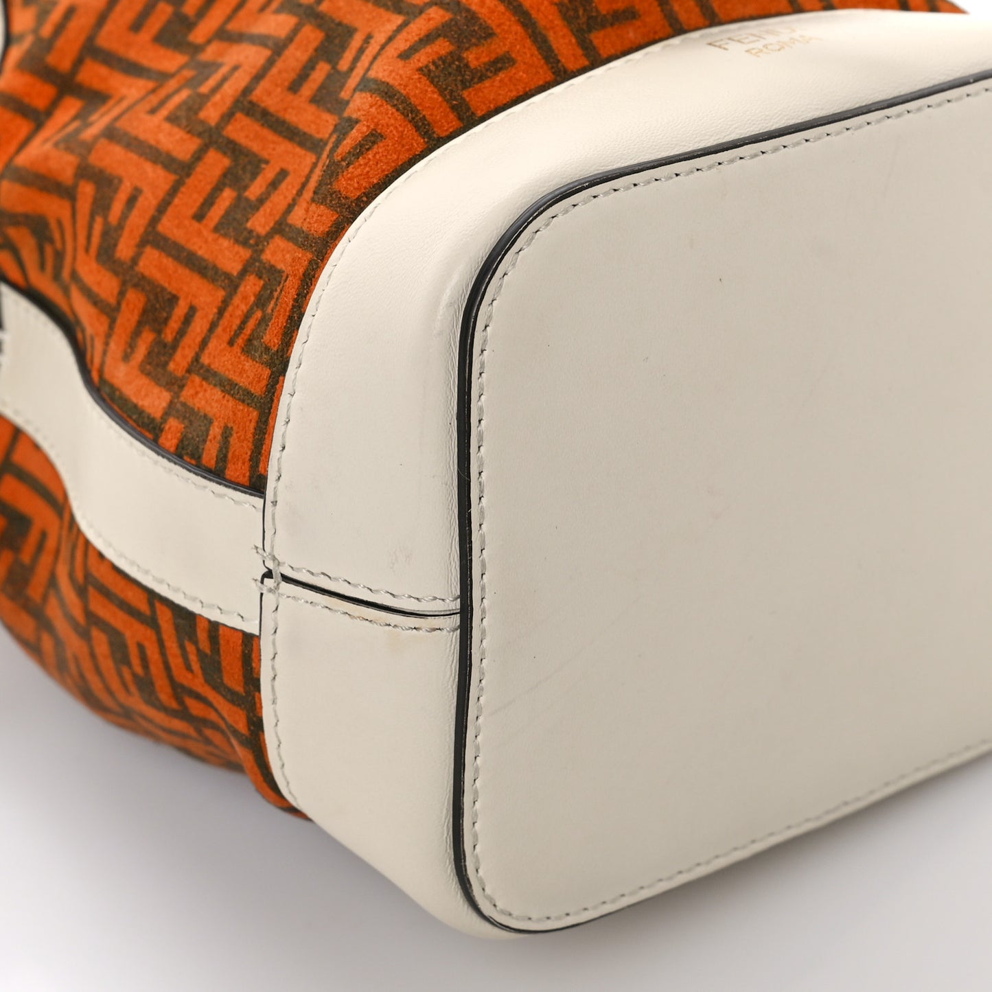 Suede Vitello King F is Fendi Micro FF Mini Mon Tresor Bucket Bag Arancio Marrone White Ice