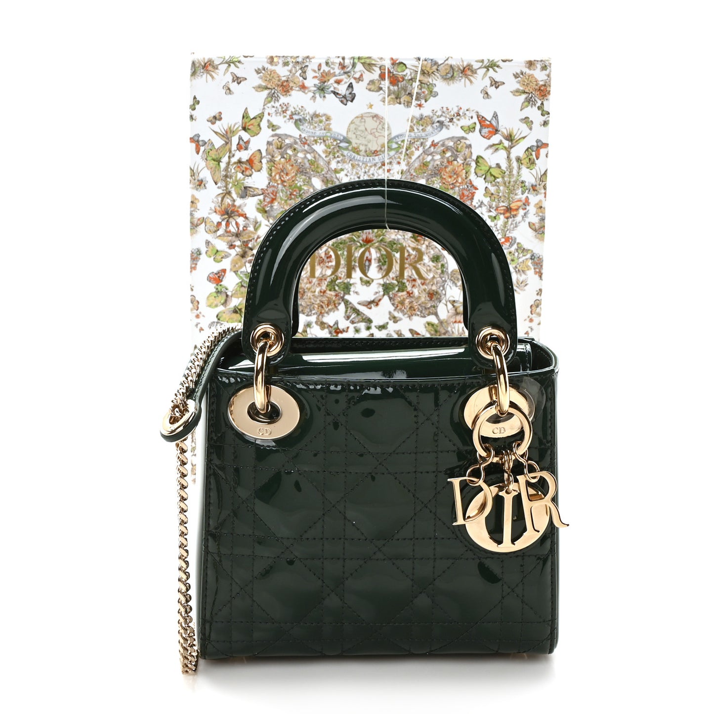 Patent Cannage Mini Lady Dior Pine Green