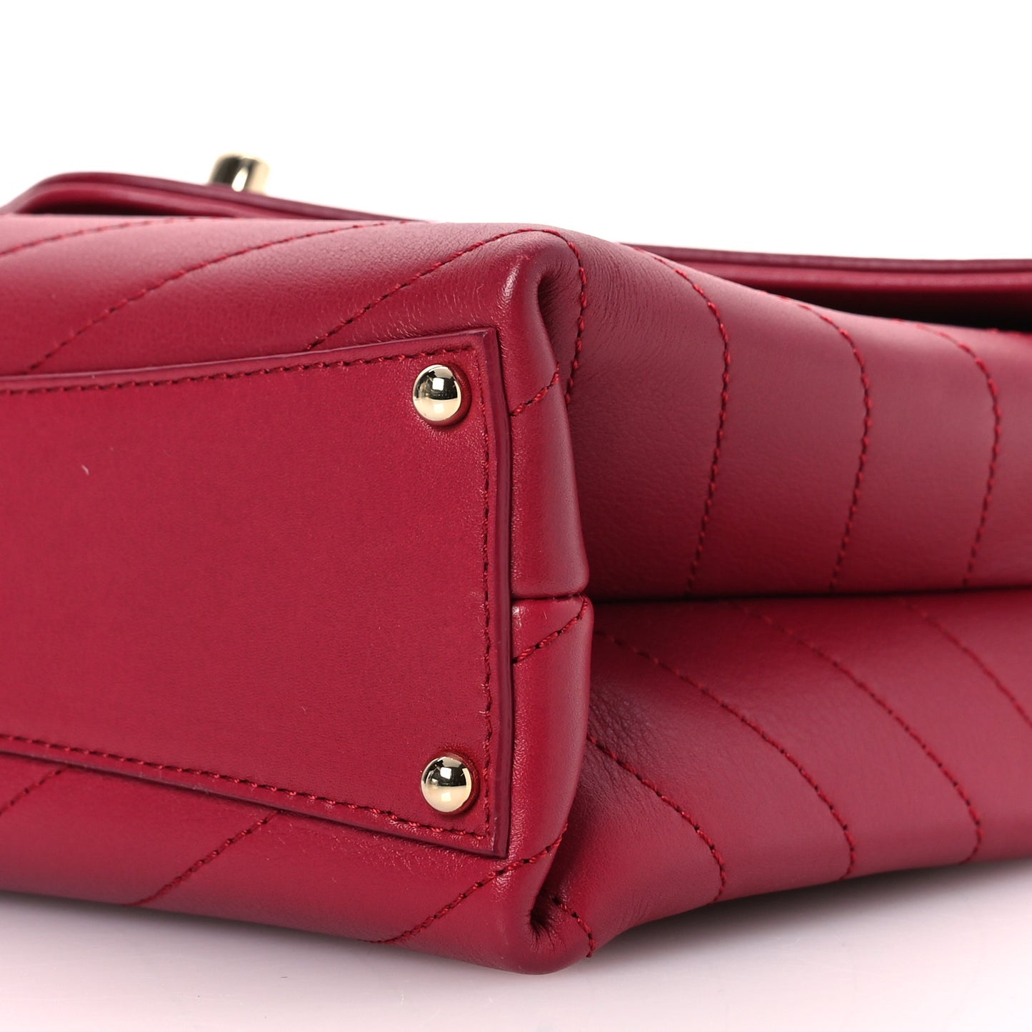 Calfskin Chevron Stitched Small Coco Flap Bag Red