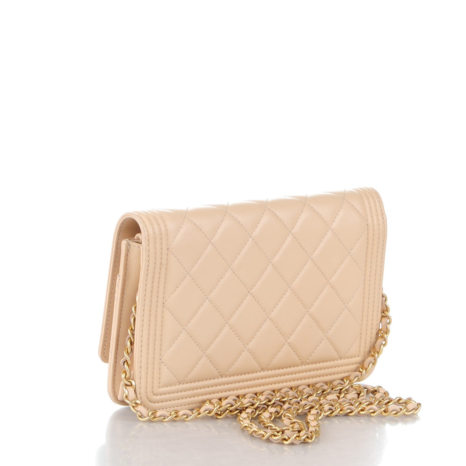 Chanel Lambskin Quilted Boy Wallet On Chain WOC Beige 3 of 8