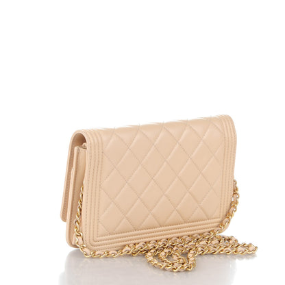 Chanel Lambskin Quilted Boy Wallet On Chain WOC Beige 3 of 8