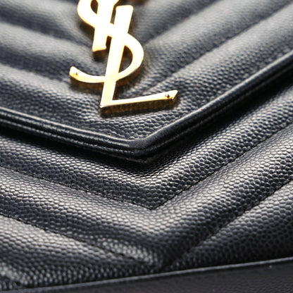 Saint Laurent Grain De Poudre Matelasse Chevron Monogram Chain Wallet Black 9 of 17