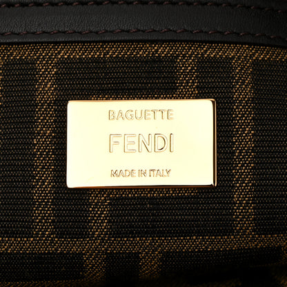 Fendi Fabric Jacquard FF 1974 Large Baguette Tobacco Moro Giallo Fluo 6 of 10