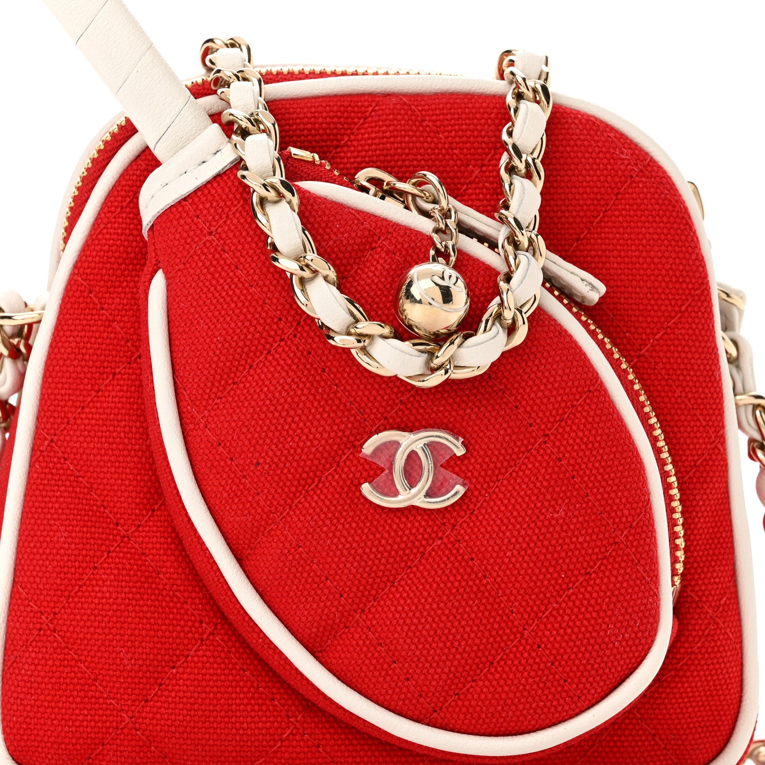 Chanel Canvas Calfskin Tennis Racket Clutch With Chain Red White 9 of 11