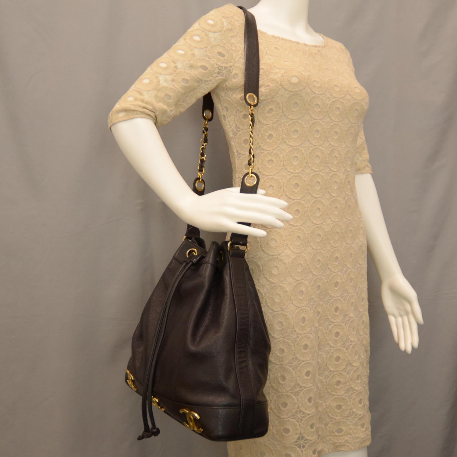 Chanel Caviar CC Drawstring Shoulder Bag Black 2 of 7