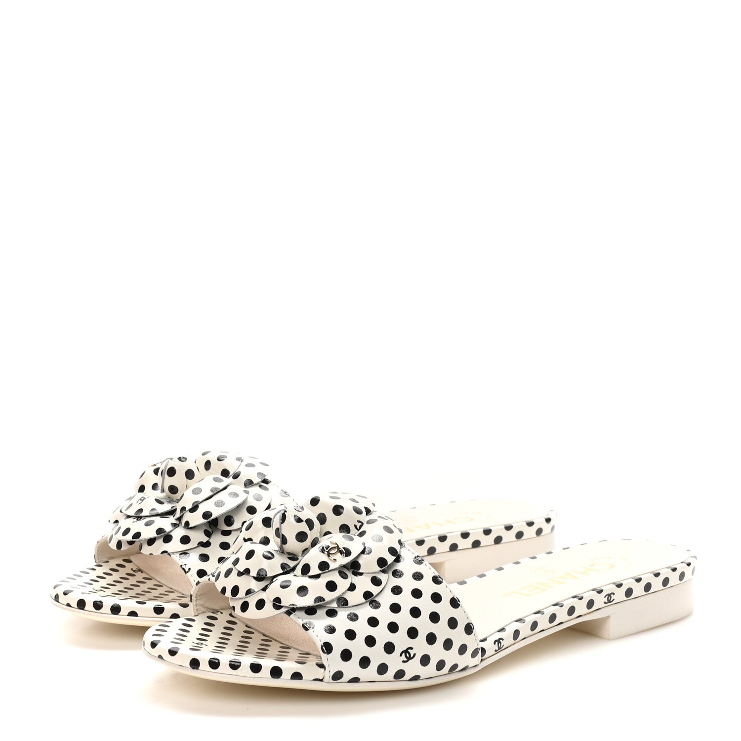 Chanel Calfskin Printed Camellia CC Slides 36 Ivory Black 4 of 10