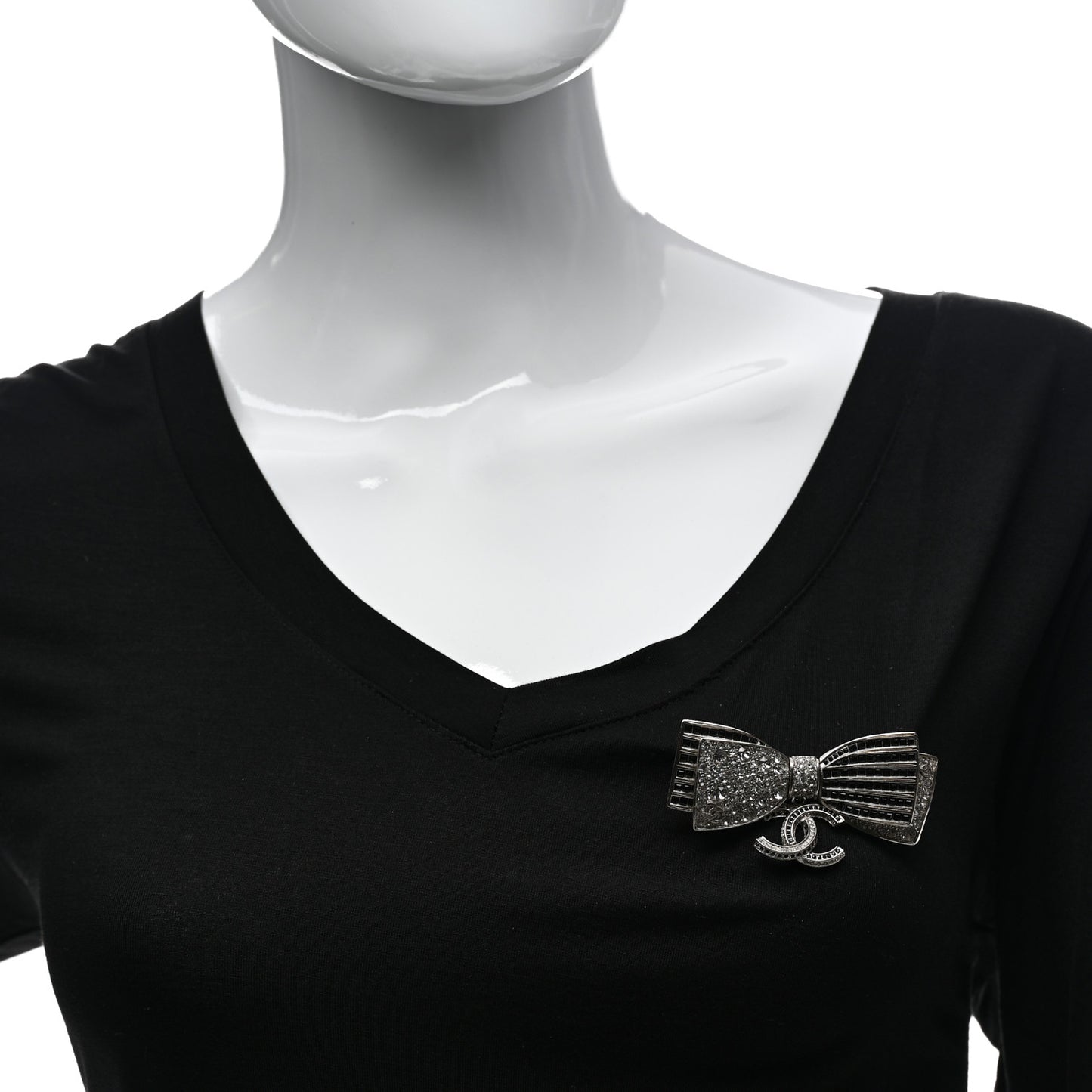 Crystal CC Bow Brooch Silver Black