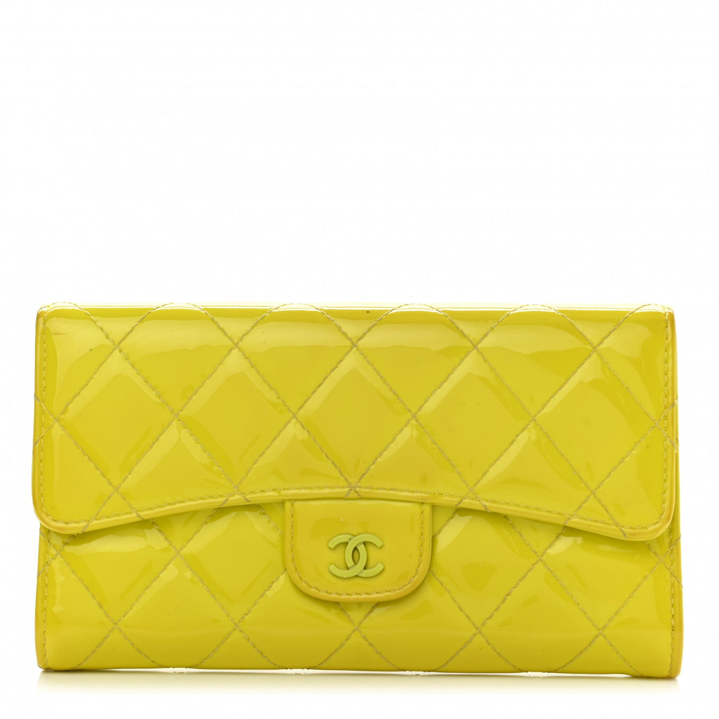 Patent Quilted Large Gusset Flap Wallet Yellow