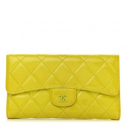 Chanel Patent Quilted Large Gusset Flap Wallet Yellow 1 of 15