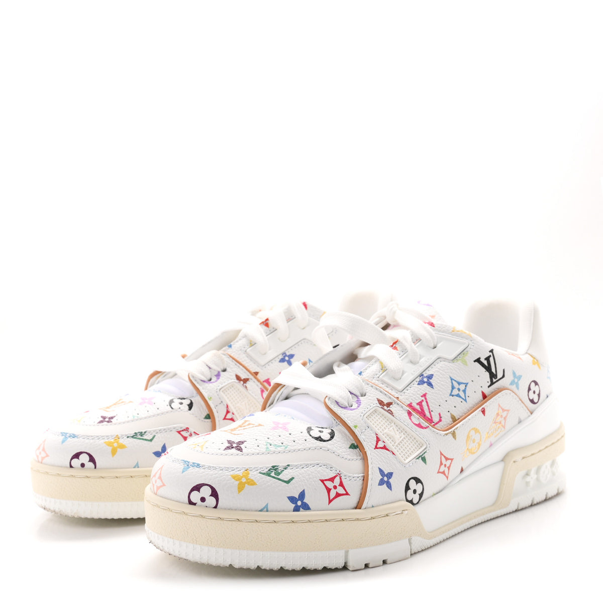 Louis Vuitton LV X TM Calfskin Monogram Multicolor Womens LV Trainer Sneakers 37.5 White 4 of 10