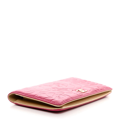 Chanel Lambskin Camellia Embossed Yen Wallet Fuchsia 4 of 9