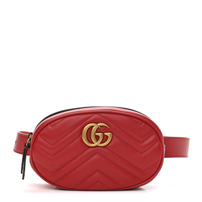 Gucci Calfskin Matelasse GG Marmont Belt Bag 85 34 Hibiscus Red 1 of 11