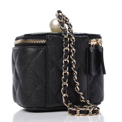 Chanel Caviar Quilted Mini Pearl On Top Vanity Case With Chain Black 3 of 10