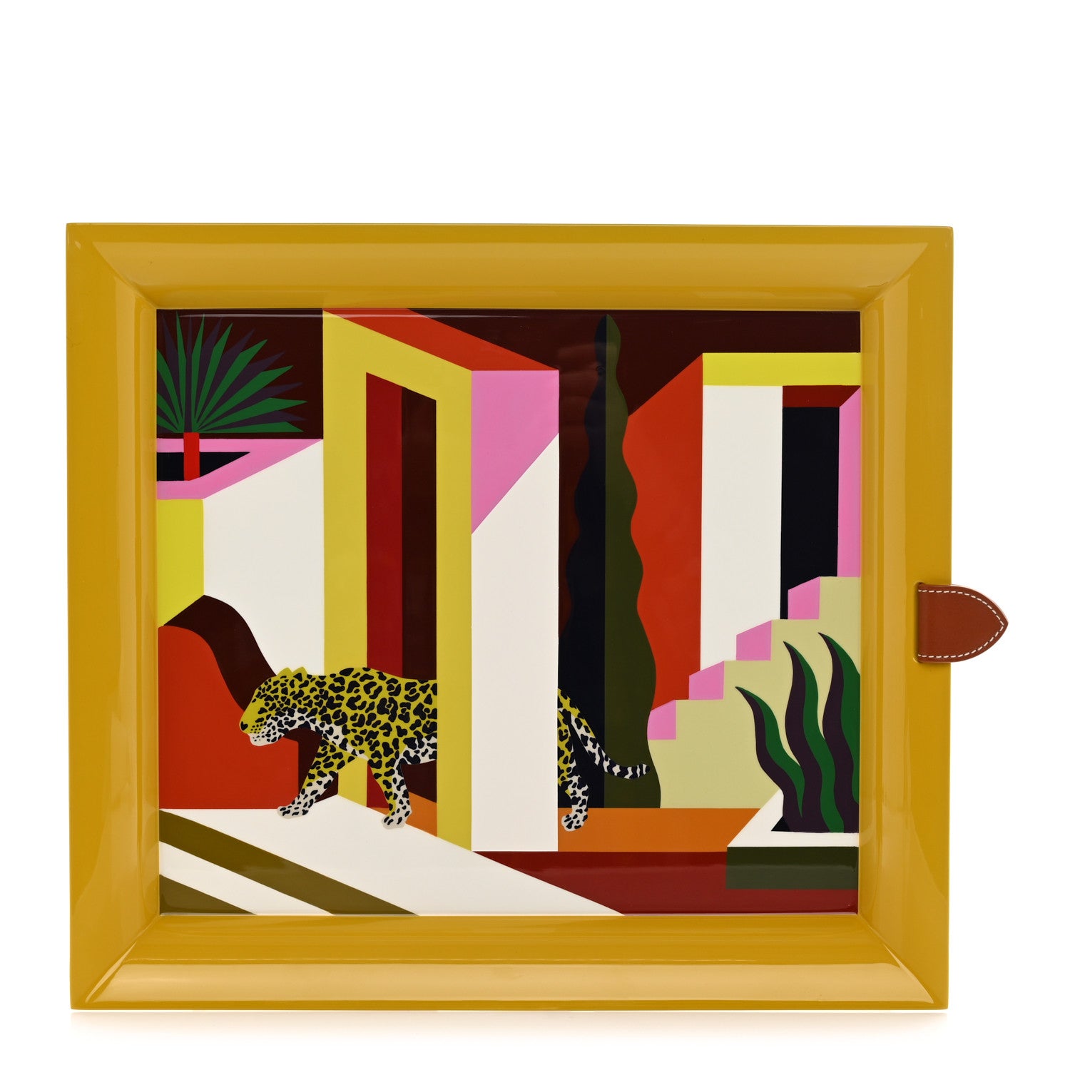 Hermes Lacquered Wood Taurillon Clemence Atrium Jaguar Dans Un Jardin Mexicain Tray 1 of 7