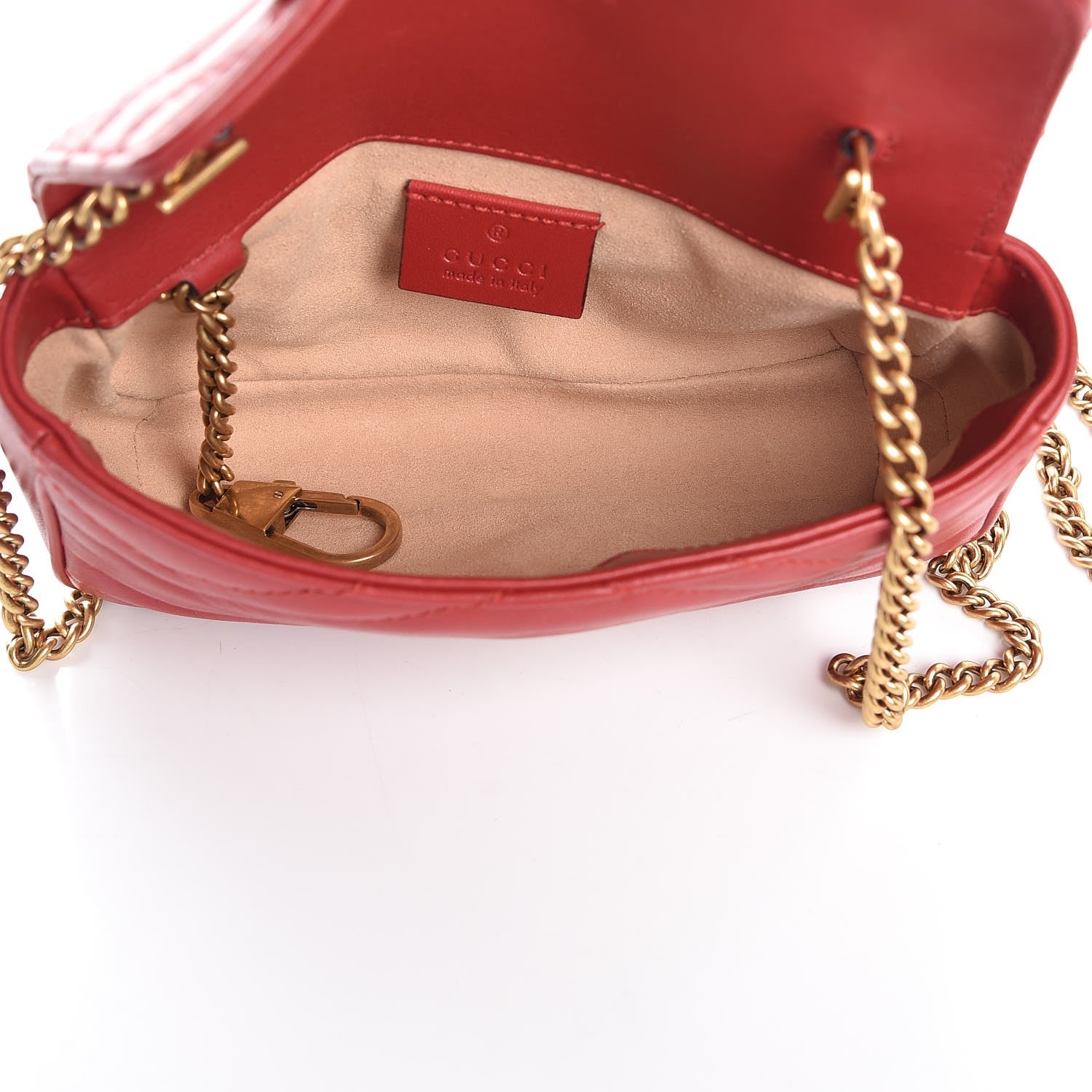 Gucci Calfskin Matelasse Super Mini GG Marmont Shoulder Bag Hibiscus Red 4 of 8