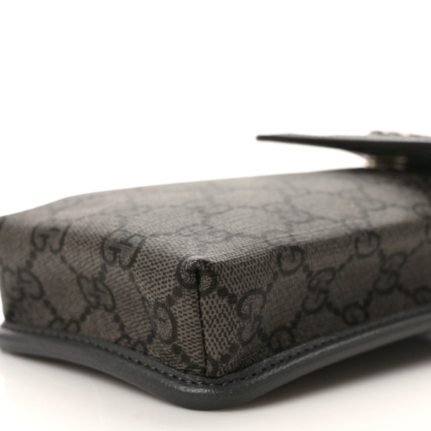 GG Supreme Monogram Textured Dollar Calfskin Phone Crossbody Bag Grey Black Graphite Grey