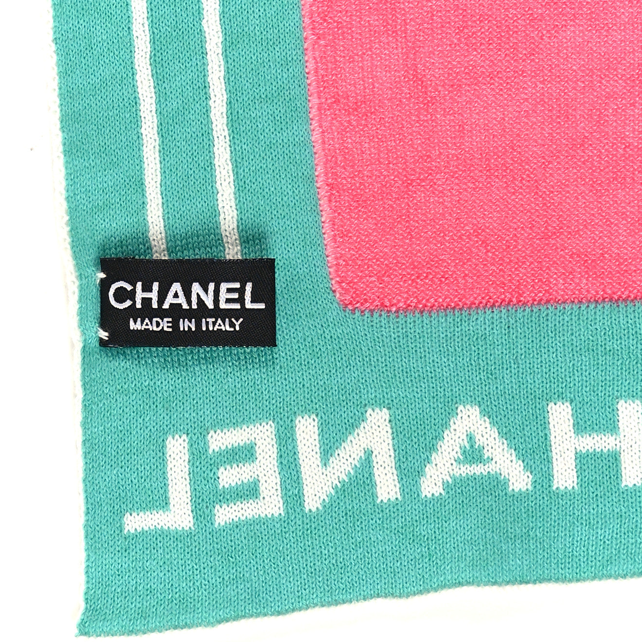 Chanel Cashmere Silk Cotton Knit CC Scarf Pink Green White 3 of 3