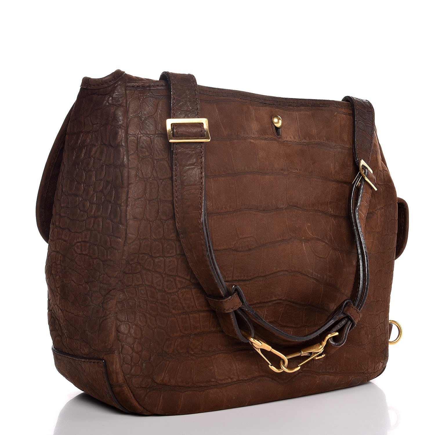 Saint Laurent Crocodile Embossed Nubuck Besace Shoulder Bag Brown Sand 3 of 9