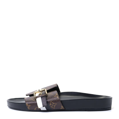 Louis Vuitton Calfskin Monogram Bom Dia Flat Mule 42 Black White 1 of 9