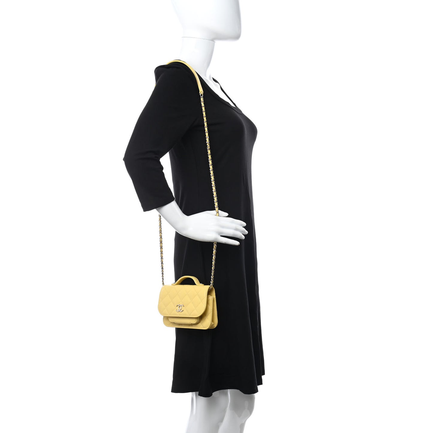 Caviar Quilted Business Affinity Clutch With Chain Flap Yellow
