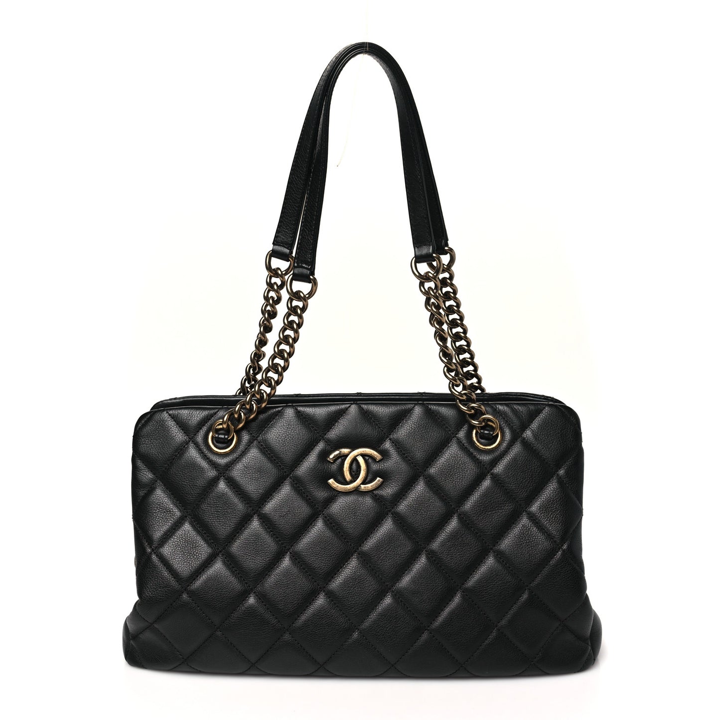 Calfskin Quilted Small CC Crown Tote Black