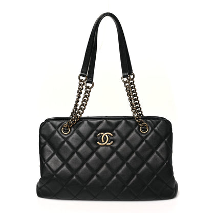 Chanel Calfskin Quilted Small CC Crown Tote Black 1 of 13