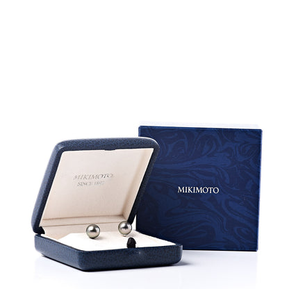 Mikimoto 18K White Gold Black South Sea Pearl 9mm Stud Earrings 5 of 5
