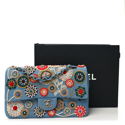 Chanel Felt Flower Embroidered Medium Double Flap Blue Multicolor 11 of 11