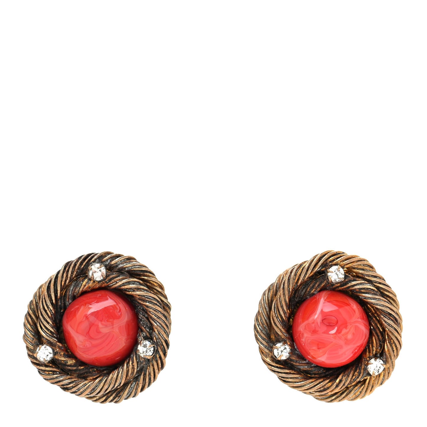 Resin Crystal Clip On Earrings Gold Red