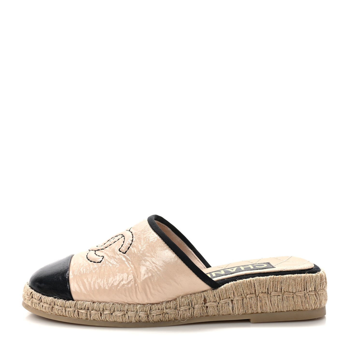 Crumpled Patent CC Espadrille Mules 35 Beige Black
