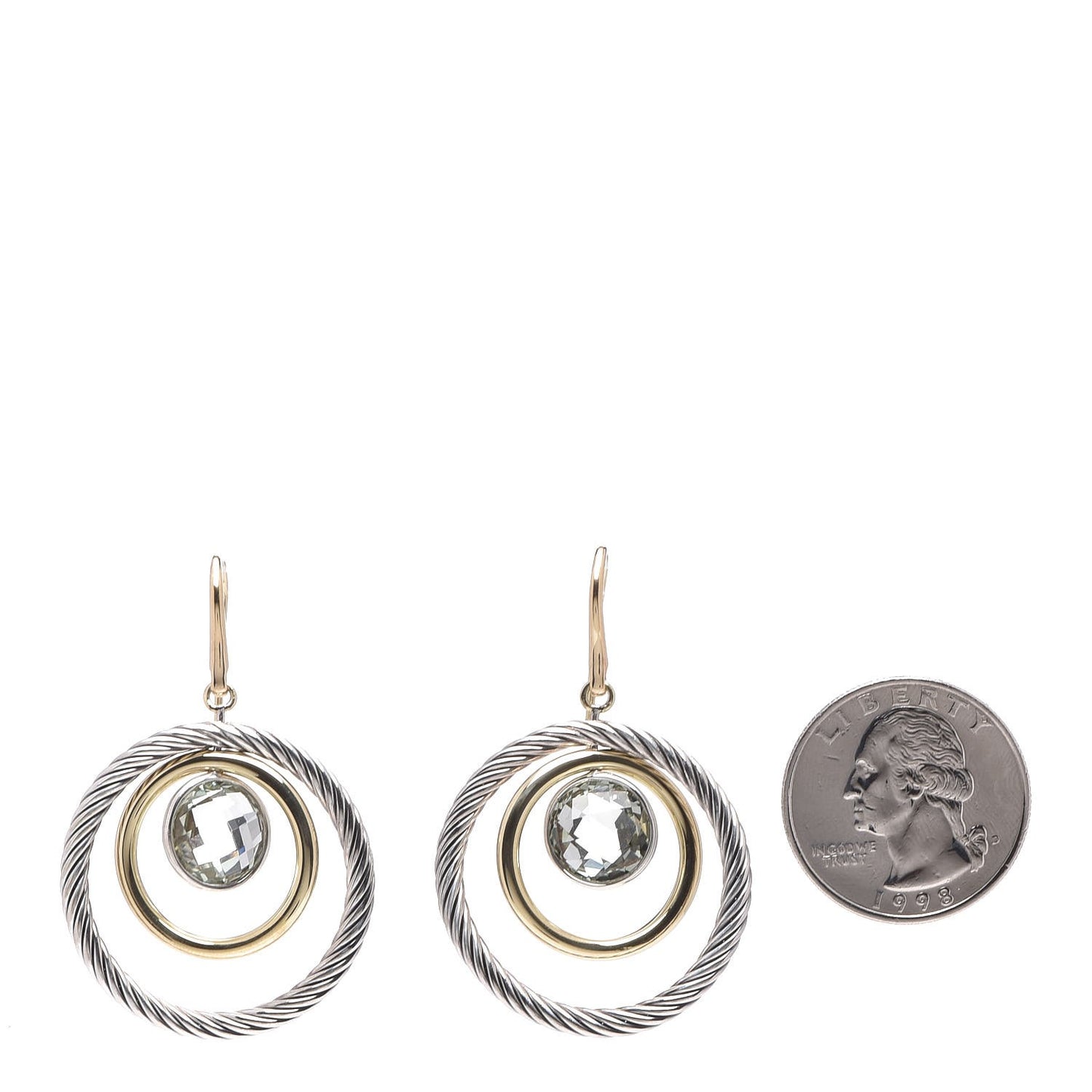 18K Yellow Gold Sterling Silver Prasiolite Mobile Earrings